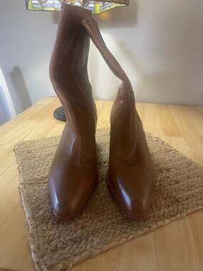 Joie Womens Ryann Caramel Leather Mid-Calf Pull On Cowboy, Western Boots Shoes